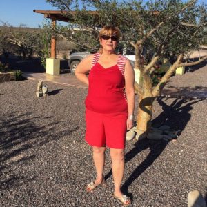 red shorts and tank